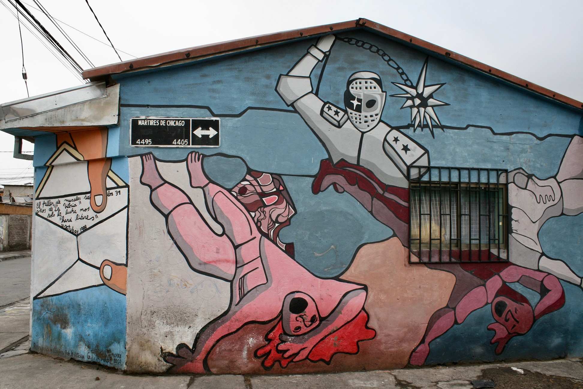 Hausmauerngemälde "Gewalt" in Santiago de Chile (Foto: Jürgen Schübelin)