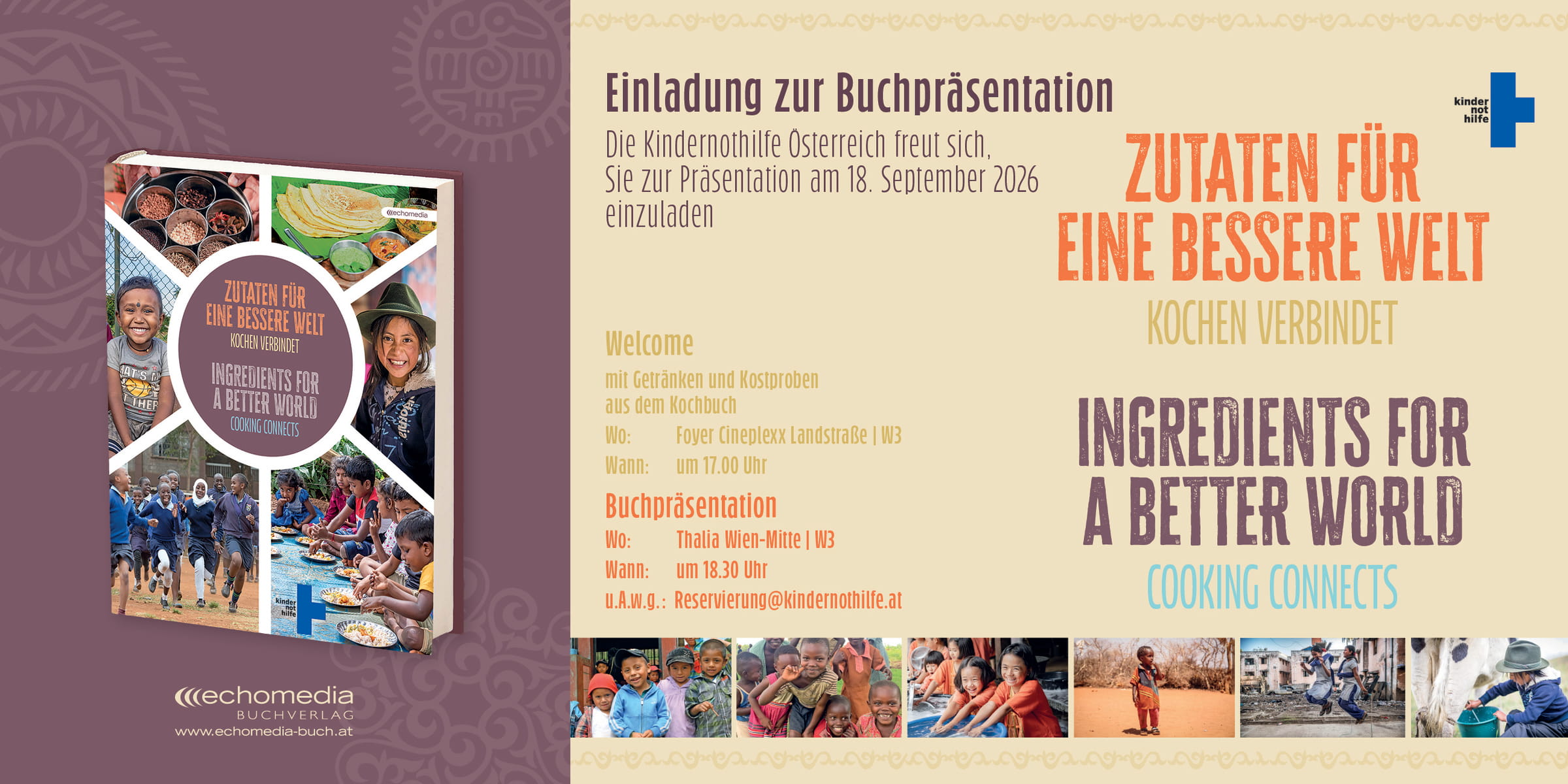 Einladung Buchpräsentation Kindernothilfe Österreich Kochbuch.